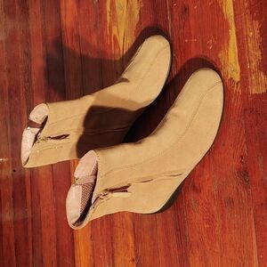 Lands' End Light Brown Suede Leather Zip High Ankle Boots Size 6.5